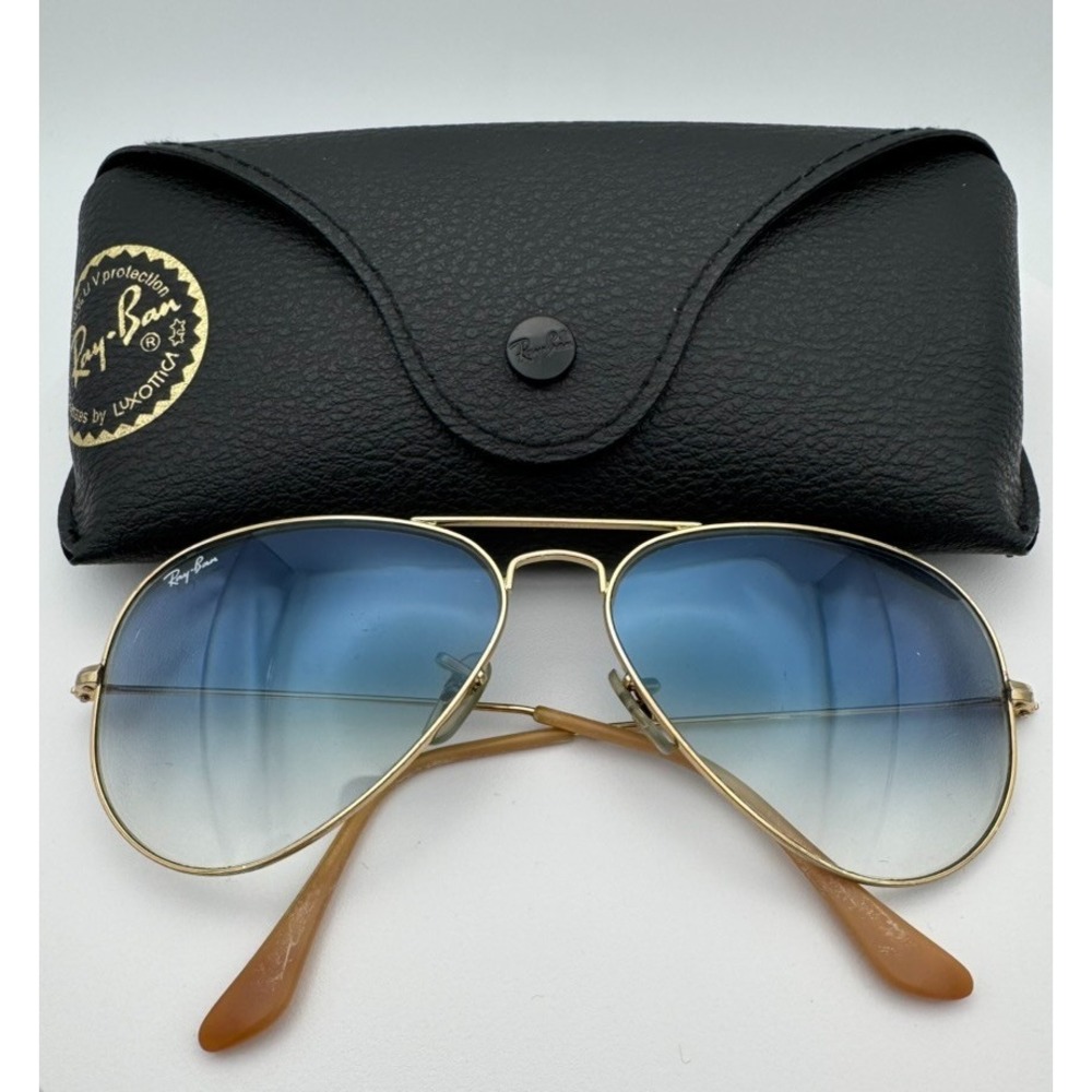 Ray Ban Aviator RB3025 Gold Frame Blue Lenses 58[]14 With Case *Flaws*